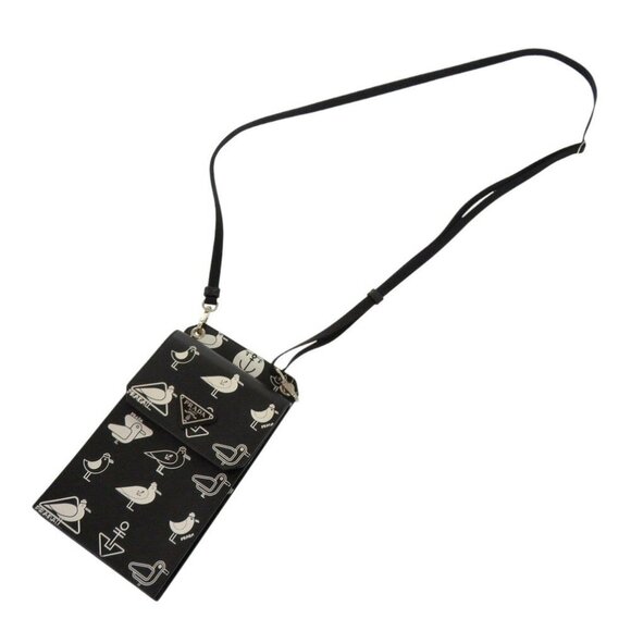 PRADA Smartphone Shoulder Bag Marine Pattern Seagull Design Black - Picture 4 of 8